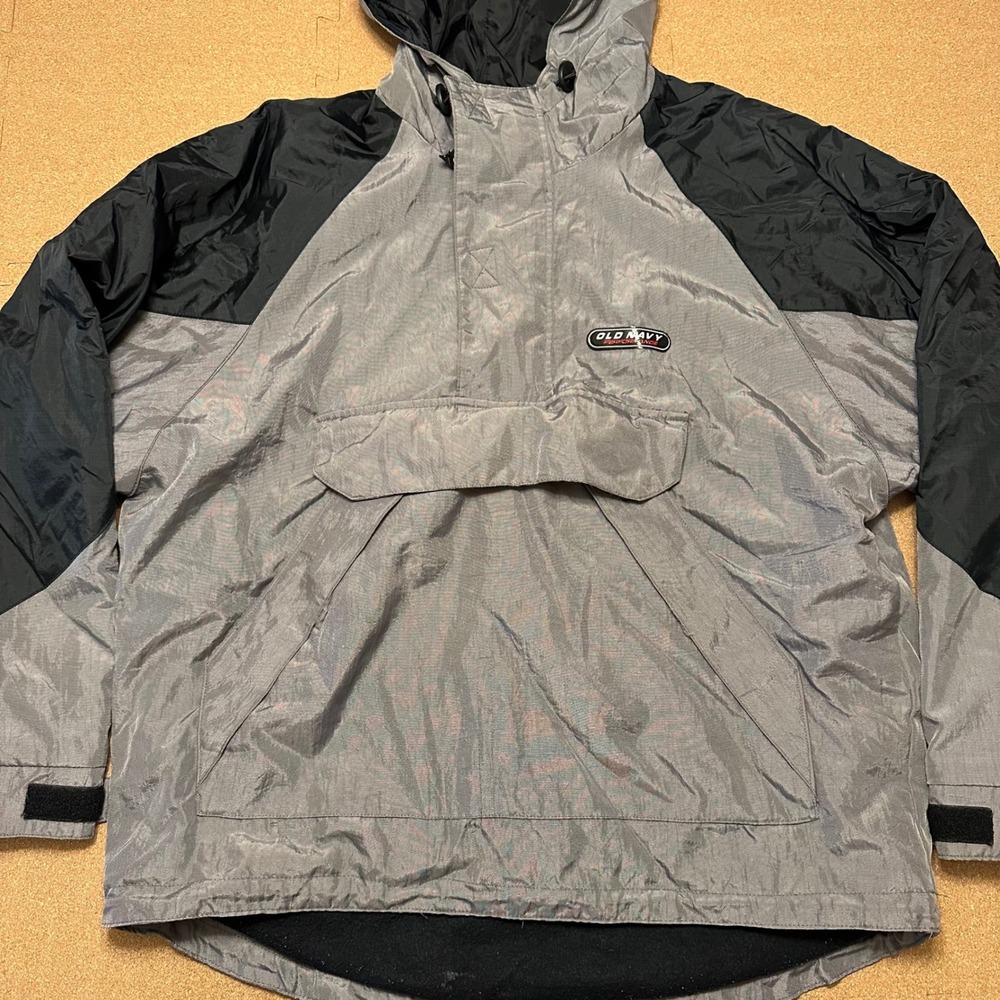 Old Navy Anorak Jacket Mens M Grey Black Vintage Performance Pullover Coat
